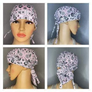 Head Wrap Cap Paisley Pink White Black